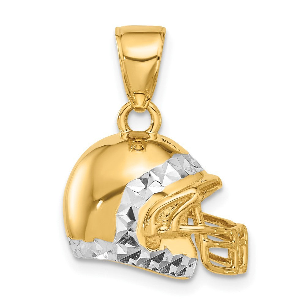 14k Yellow Gold and White Rhodium Diamond-Cut 3D Football Helmet Pendant