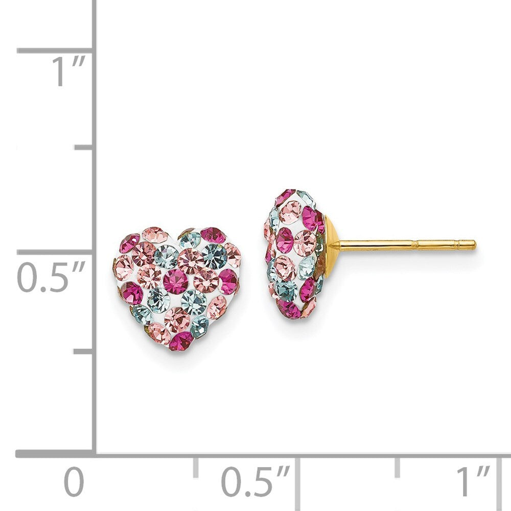 14k Yellow Gold Multi-colored 8mm Crystal Heart Stud Earrings