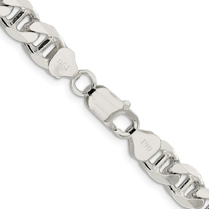 Sterling Silver 8.25mm Diamond-Cut Flat Anchor Curb Chain Necklace