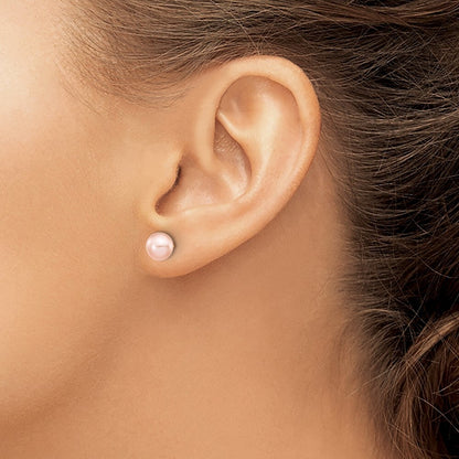 14k Yellow Gold 6-7mm Pink Button Freshwater Cultured Pearl Stud Earrings