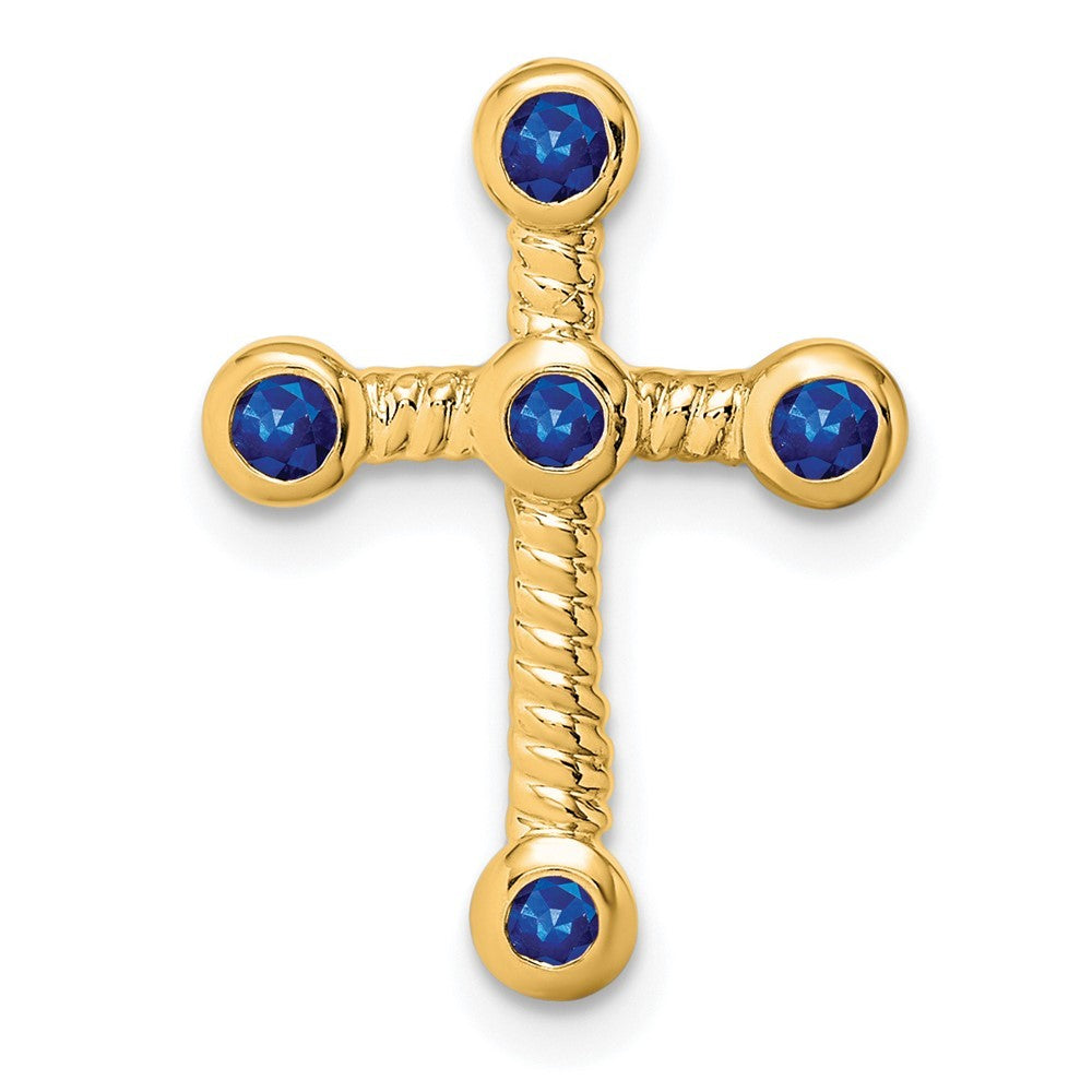 14k Yellow Gold Sapphire Cross Chain Slide