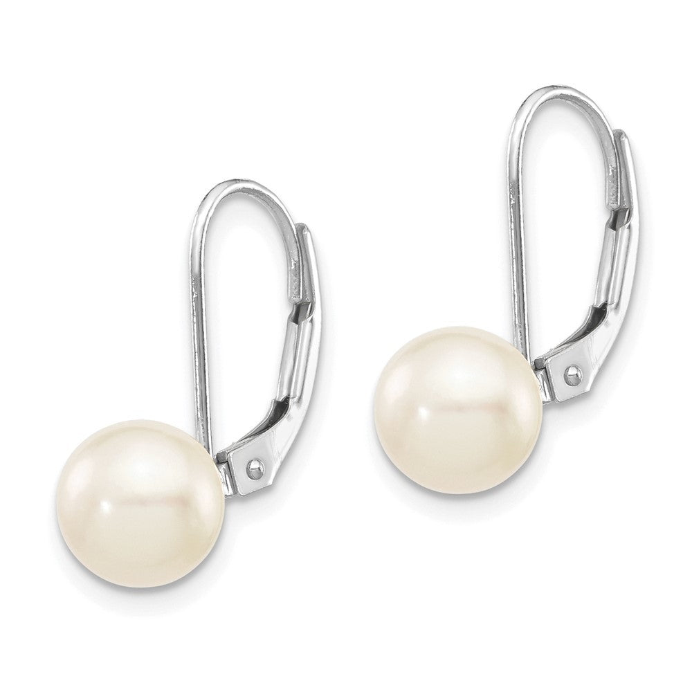 14k Gold 7-8mm Round Akoya Saltwater Cultured Pearl Leverback Earrings