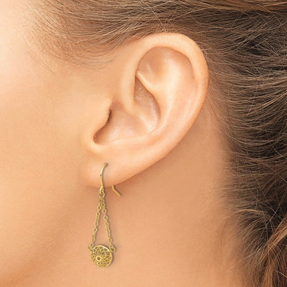 14k Yellow Gold Polished Cut Out Hollow Dangle Earrings