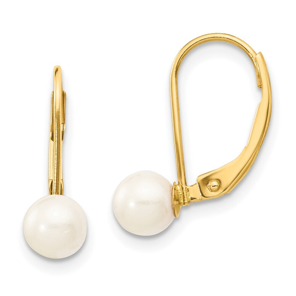 14k Yellow Gold 5-6mm Akoya Saltwater Cultured Pearl Leverback Earrings