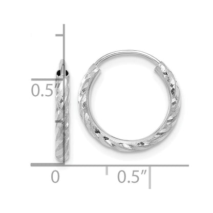 14k White Gold Polished and Satin Diamond-Cut 2.00mm Endless Hoop Earrings