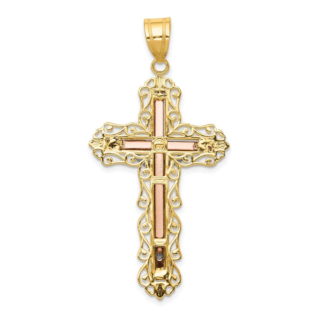14k Tri-Color Gold Tri-color Diamond-cut Crucifix Pendant for Women