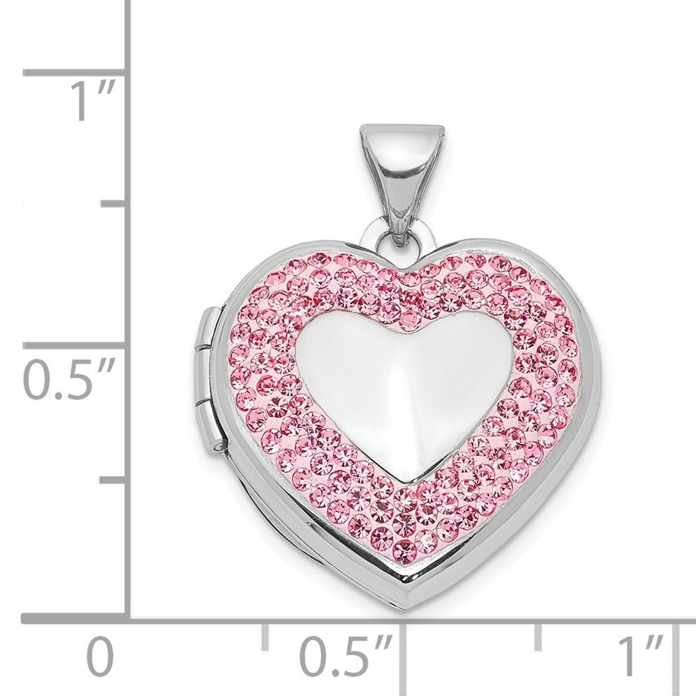 Sterling Silver Rhodium-plated 18mm Pink Preciosa Crystal Heart Locket