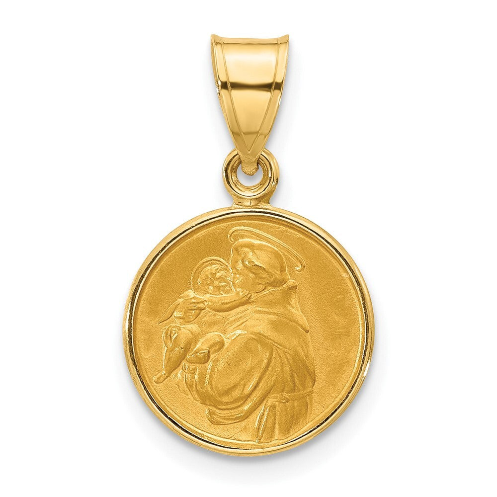 14k Yellow Gold Polished and Satin St. Anthony Medal Pendant for Women