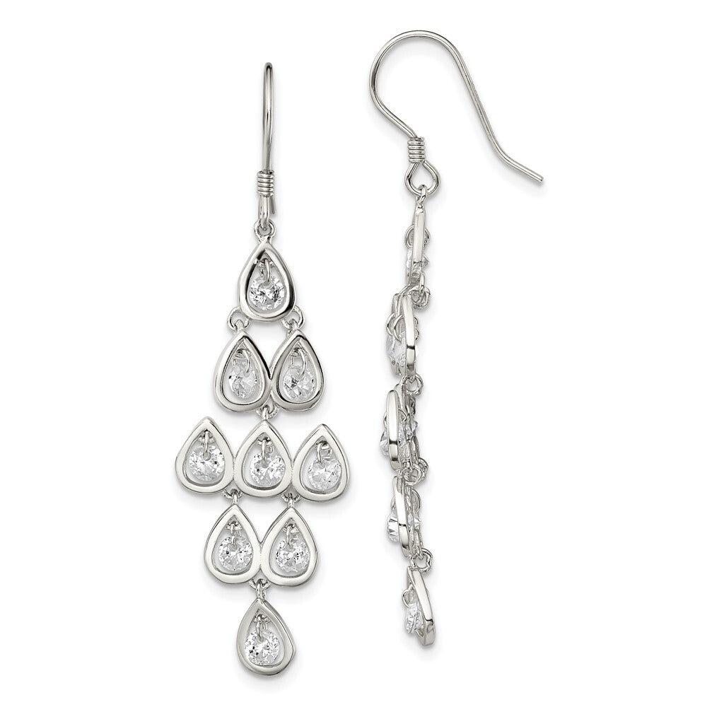 Sterling Silver Polished Fancy Pear Cubic Zirconia Ch&elier Dangle Earrings