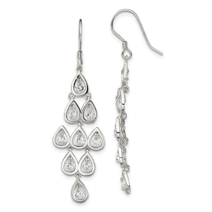 Sterling Silver Polished Fancy Pear Cubic Zirconia Ch&elier Dangle Earrings