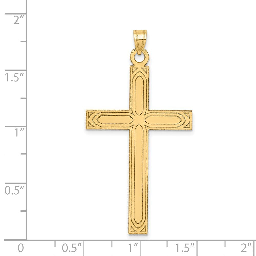 14k Yellow Gold Solid Laser Etched Cross Pendant for Women