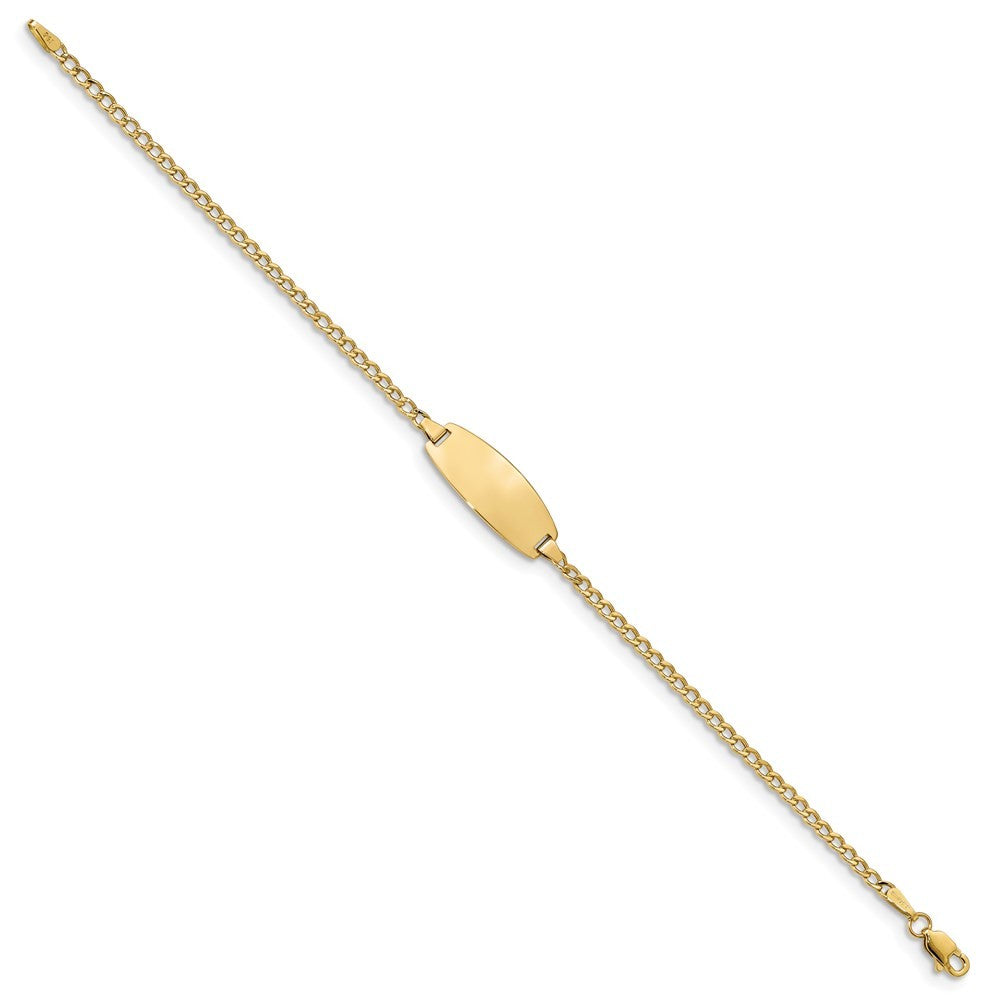 14k Yellow Gold Semi-Solid Chain Curb Link Oval 18.5x8.5mm Plate 6" ID Bracelet