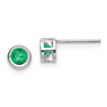 14k White Gold 4mm Bezel May/Emerald Earrings