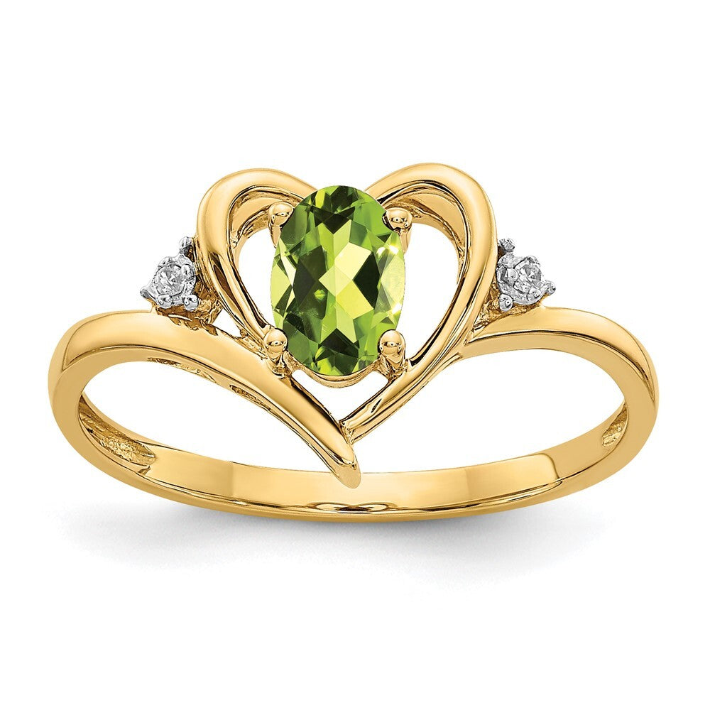 14K Yellow Gold Peridot and Diamond Heart Ring