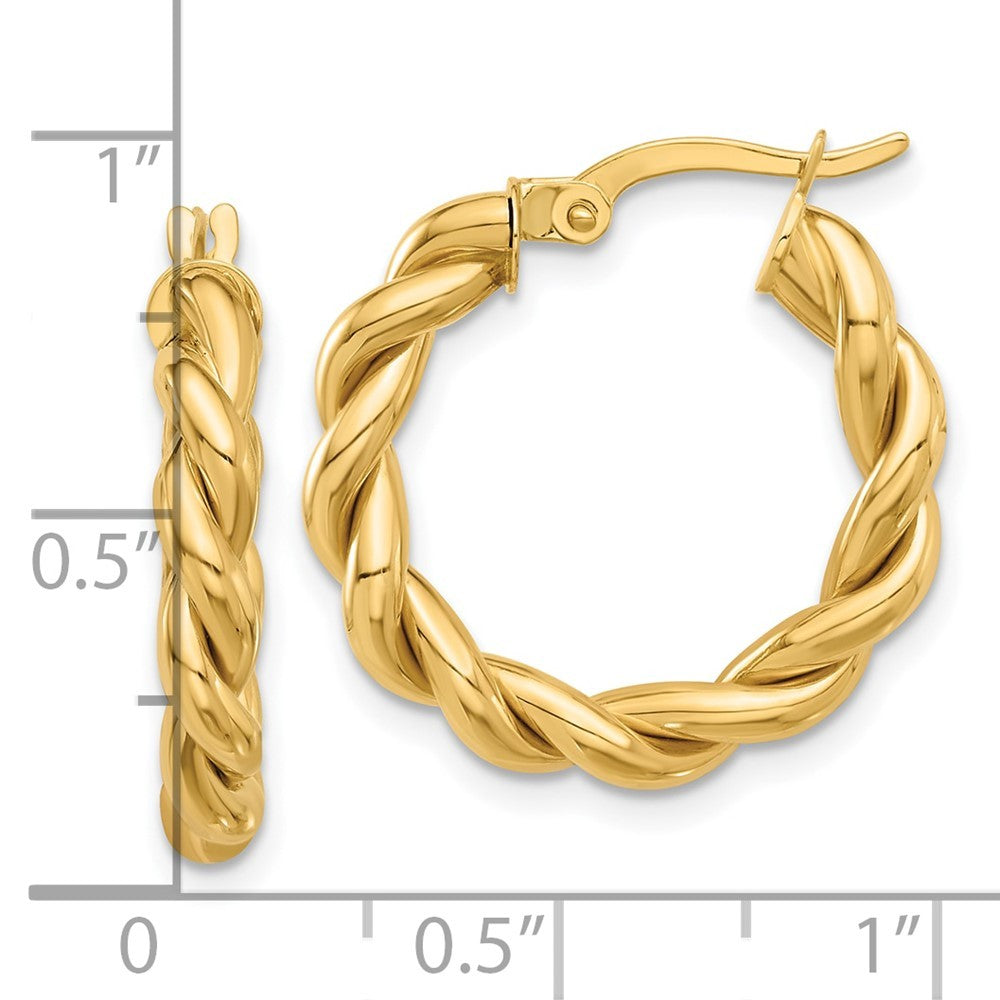 14k Yellow Gold Polished Twisted Hoop Earrings