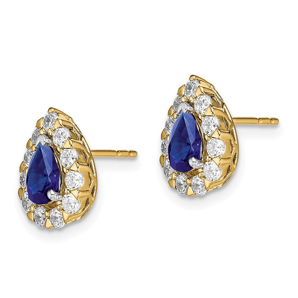 14k Yellow Gold Pear Sapphire and Diamond Halo Stud Earrings