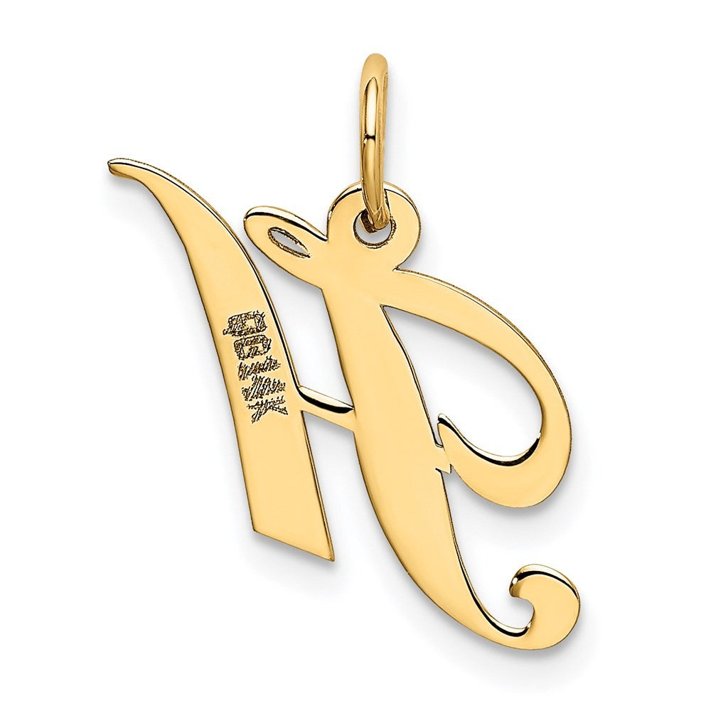 14k Yellow Gold Small Fancy Script Letter H Initial Charm Pendant