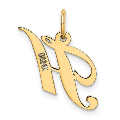 14k Yellow Gold Small Fancy Script Letter H Initial Charm Pendant