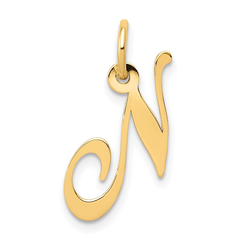 14k Yellow Gold Small Fancy Script Letter N Initial Charm Pendant