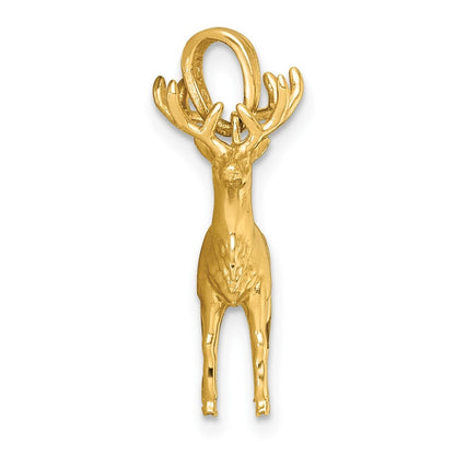 14k Yellow Gold Polished 3-D Reindeer Charm Pendant for Women