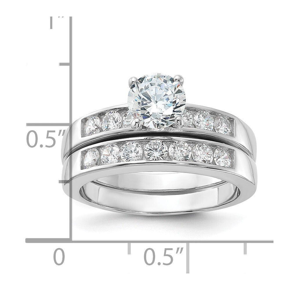 Sterling Silver Cubic Zirconia Engagement Ring Wedding BTwo Piece Set Size 7