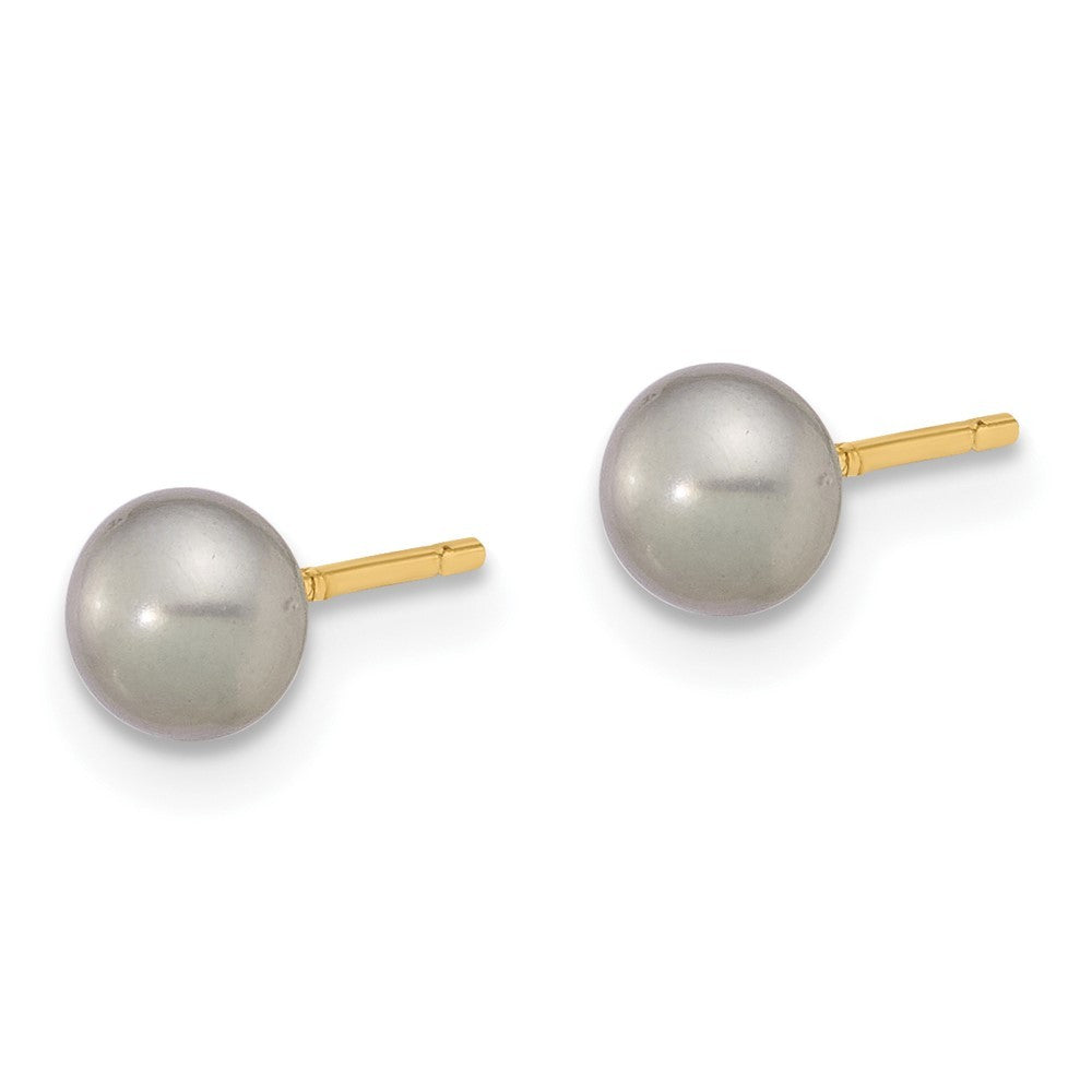 14k Yellow Gold 4-5mm Grey Button Freshwater Cultured Pearl Stud Earrings