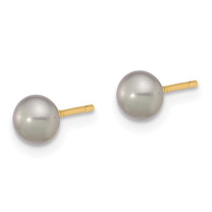 14k Yellow Gold 4-5mm Grey Button Freshwater Cultured Pearl Stud Earrings