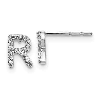 14k White Gold Diamond Initial R Stud Earrings