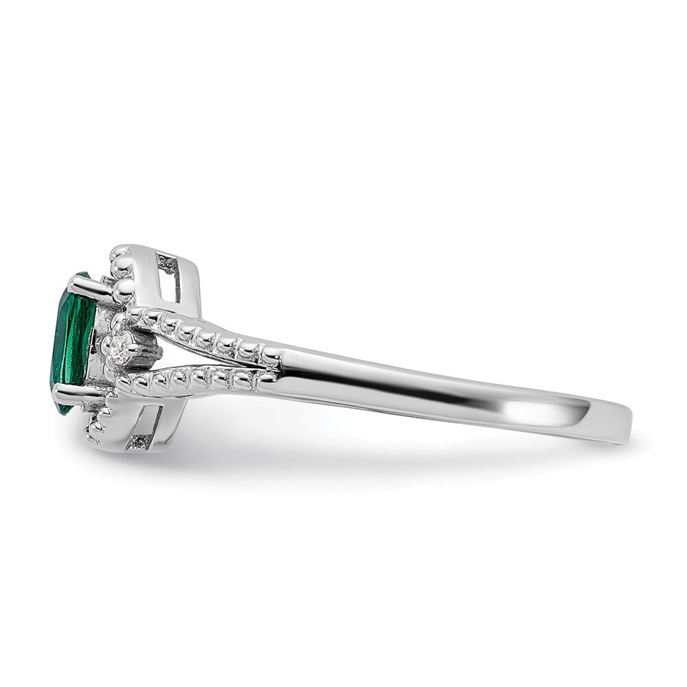 Sterling Silver Rhodium-plated Created Emerald & Diamond Ring