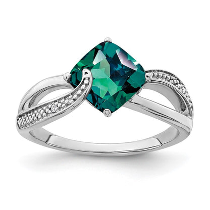 Sterling Silver Rhodium-plated Created Alexandrite and Diamond Ring Size 6