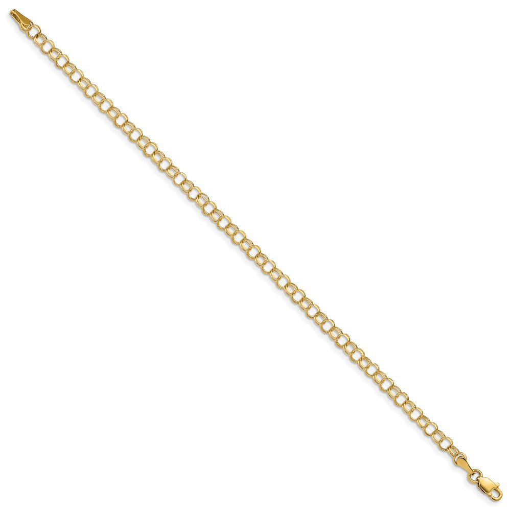 14k Yellow Gold 4mm Solid Double Link 8 inch Charm Bracelet