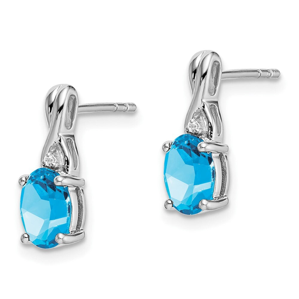 14k White Gold Oval Blue Topaz and Diamond Drop & Dangle Earrings