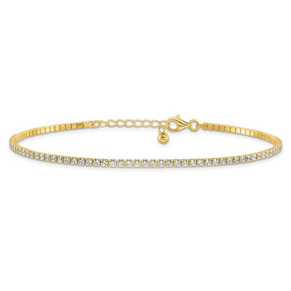 Sterling Silver Gold-tone 2mm CZ 10" Anklet