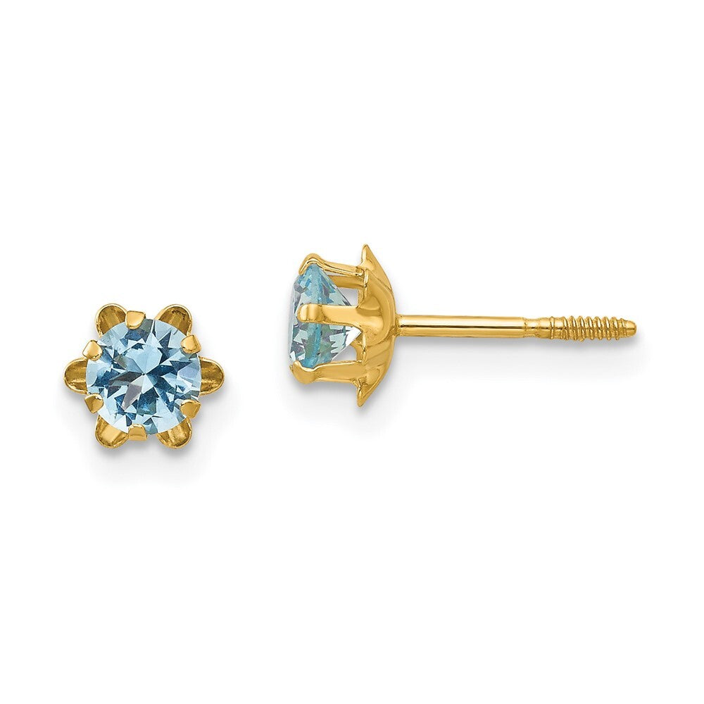 14k Yellow Gold 4mm Cubic Zirconia Birthstone (Mar) Screwback Stud Earrings