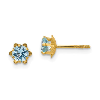 14k Yellow Gold 4mm Cubic Zirconia Birthstone (Mar) Screwback Stud Earrings
