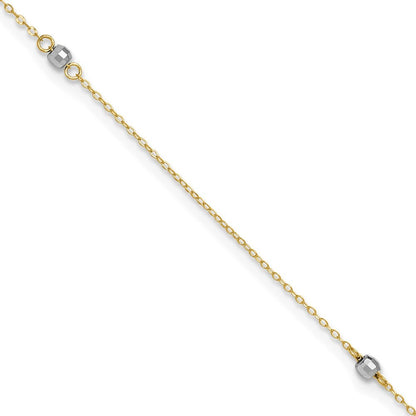 14k Two-tone Mirror Beads 3-Station 11" Anklet