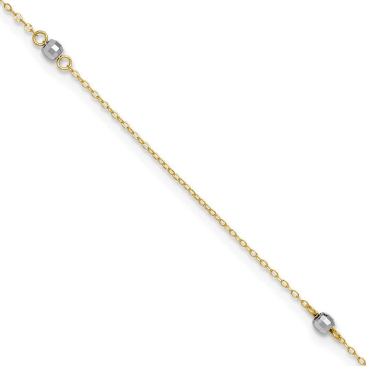 14k Two-tone Mirror Beads 3-Station 11" Anklet