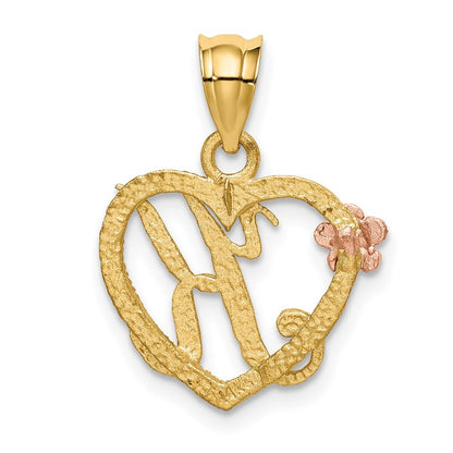 14k Yellow Gold Two-Tone Heart Letter K  Initial Pendant