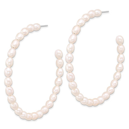 Sterling Silver 5-6mm Rice Freshwater Cultured Pearl C-Hoop Earrings