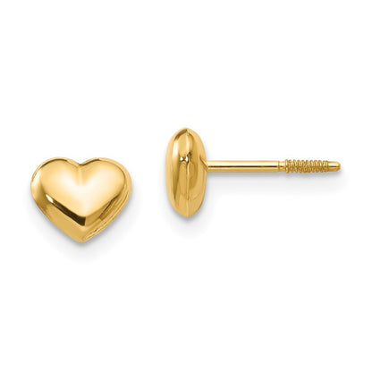 14k Yellow Gold Sm. Puffed Heart Stud Earrings Gift for Women