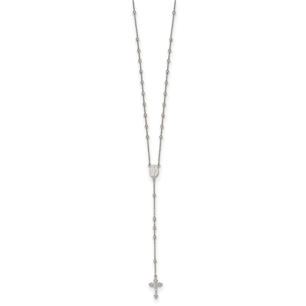 Sterling Silver Rhodium-plated Beaded Rosary 27 inch Necklace