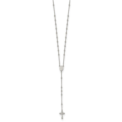 Sterling Silver Rhodium-plated Beaded Rosary 27 inch Necklace