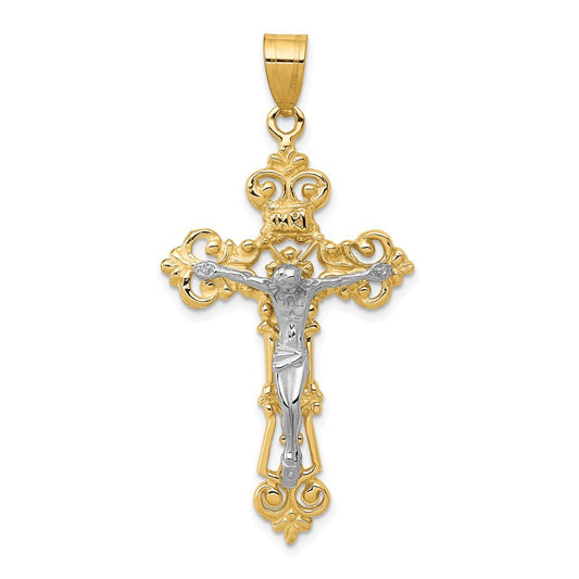 14k Two-tone Gold INRI Fleur De Lis Crucifix Pendant for Women
