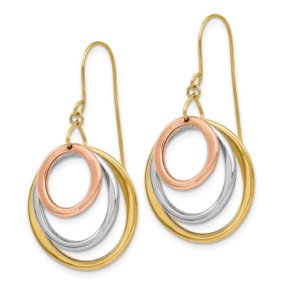 14K Tri-color Circle Drop Dangle Earrings w/ Shepherd Hook