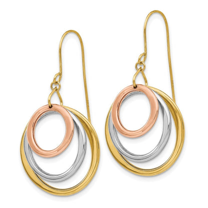 14K Tri-color Circle Drop Dangle Earrings w/ Shepherd Hook