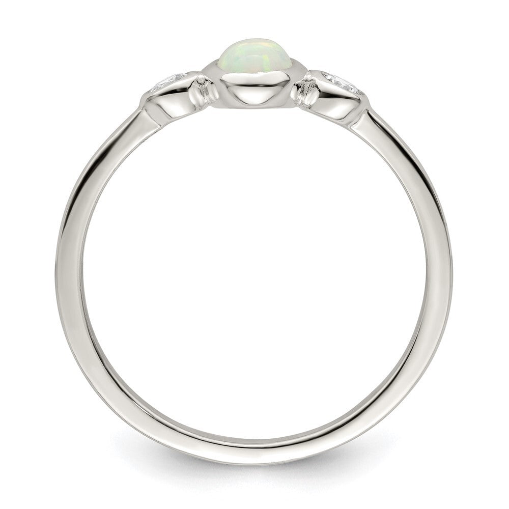 Sterling Silver Polished CZ and White Created Opal Ring Size 6