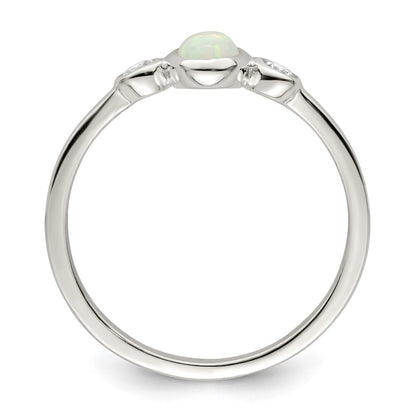 Sterling Silver Polished CZ and White Created Opal Ring Size 6