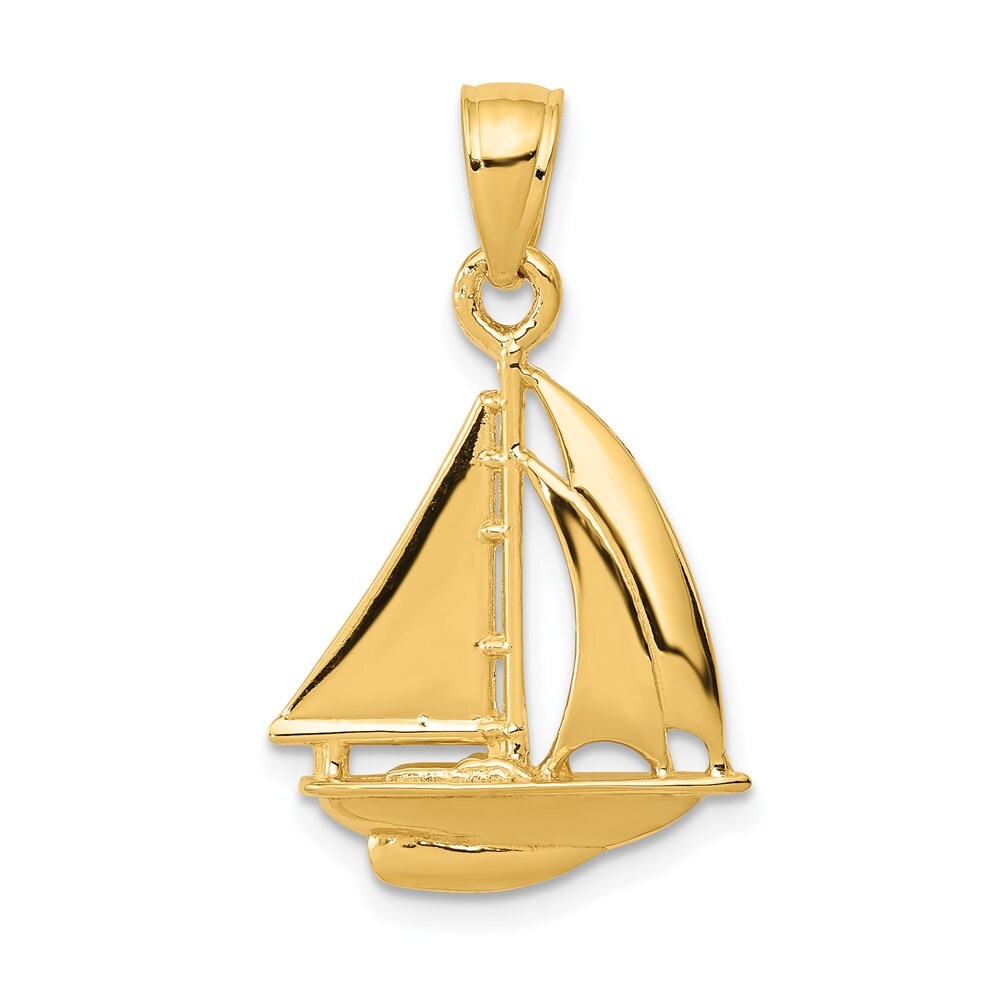 14k Yellow Gold Polished Open-Backed Sailboat Pendant for Women