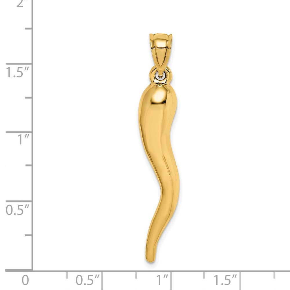 14k Yellow Gold Hollow 3D Italian Horn Pendant for Women