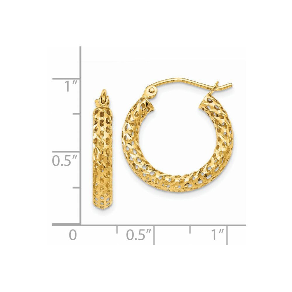 14k Yellow Gold Mesh Hoop Earrings Gift for Women